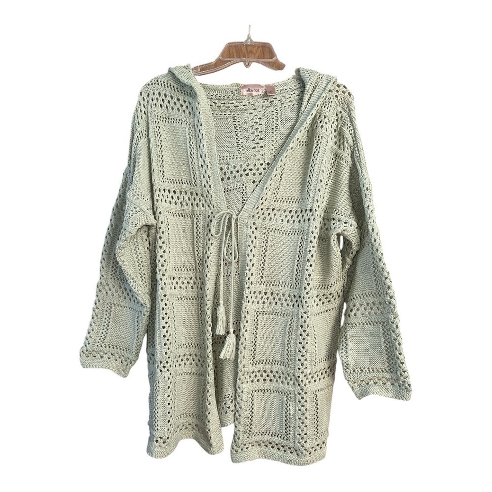 Willow & Root Crochet Hooded Cardigan in Seafoam, Large - Picture 5 of 6